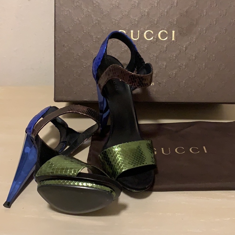 Gucci Colorblock Metallic Python Leather Heels - image 8